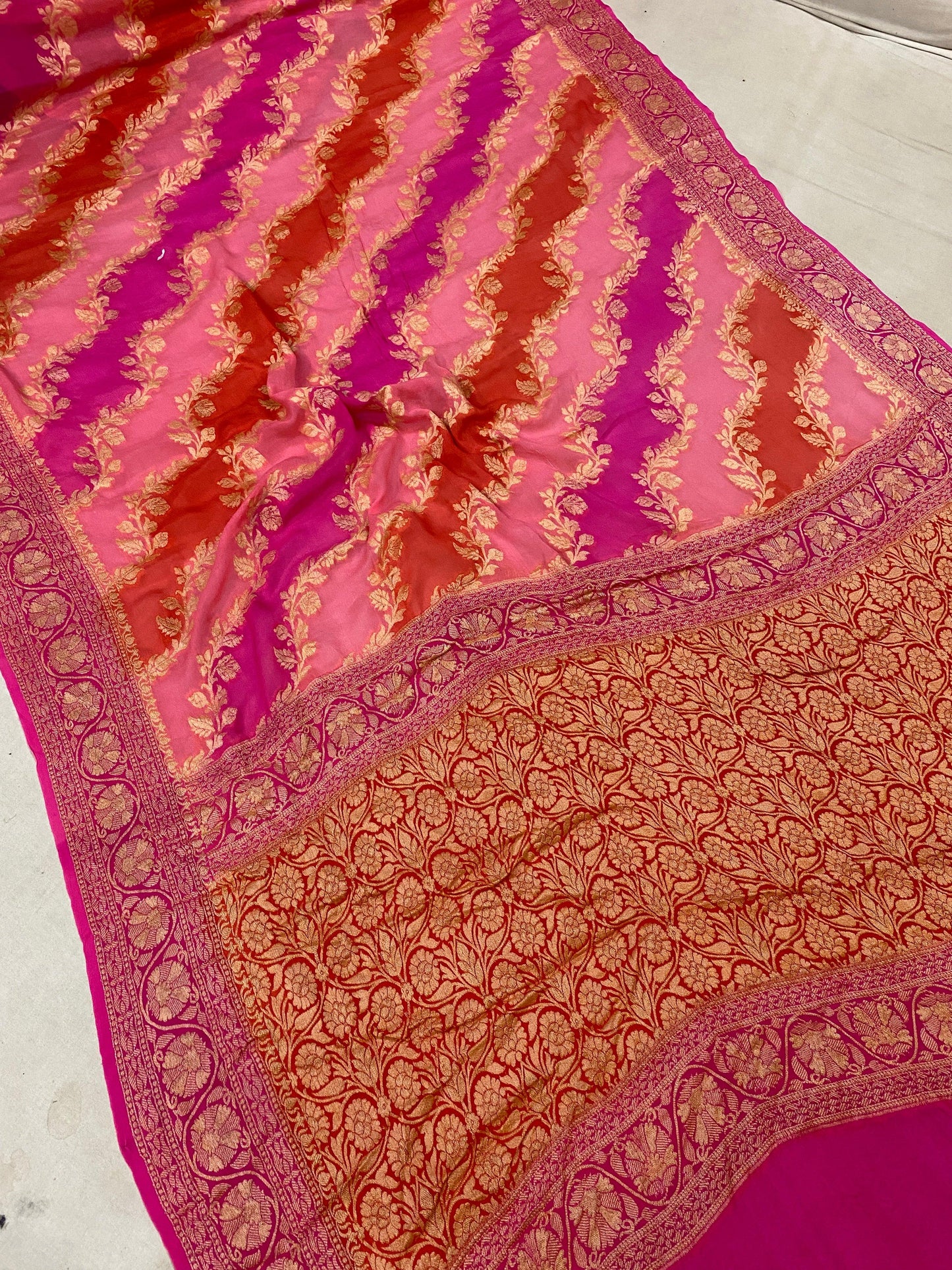 Pink Rangkaat Pure Khaddi Georgette Banarasi Sari by Shades Of Benares - banarasi - banarasi saree shop