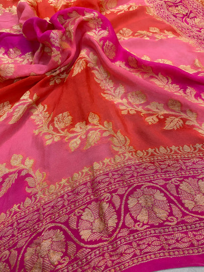 Pink Rangkaat Pure Khaddi Georgette Banarasi Sari by Shades Of Benares - banarasi - banarasi saree shop