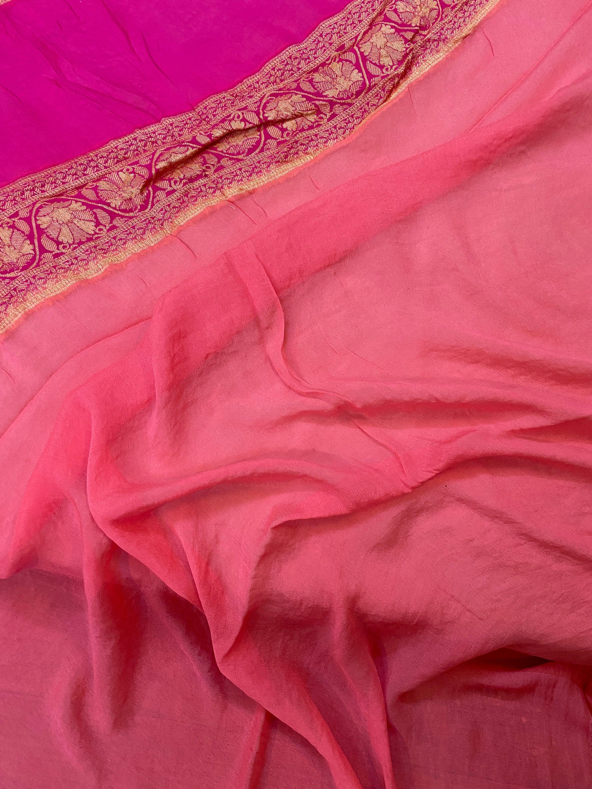 Pink Rangkaat Pure Khaddi Georgette Banarasi Sari by Shades Of Benares - banarasi - banarasi saree shop