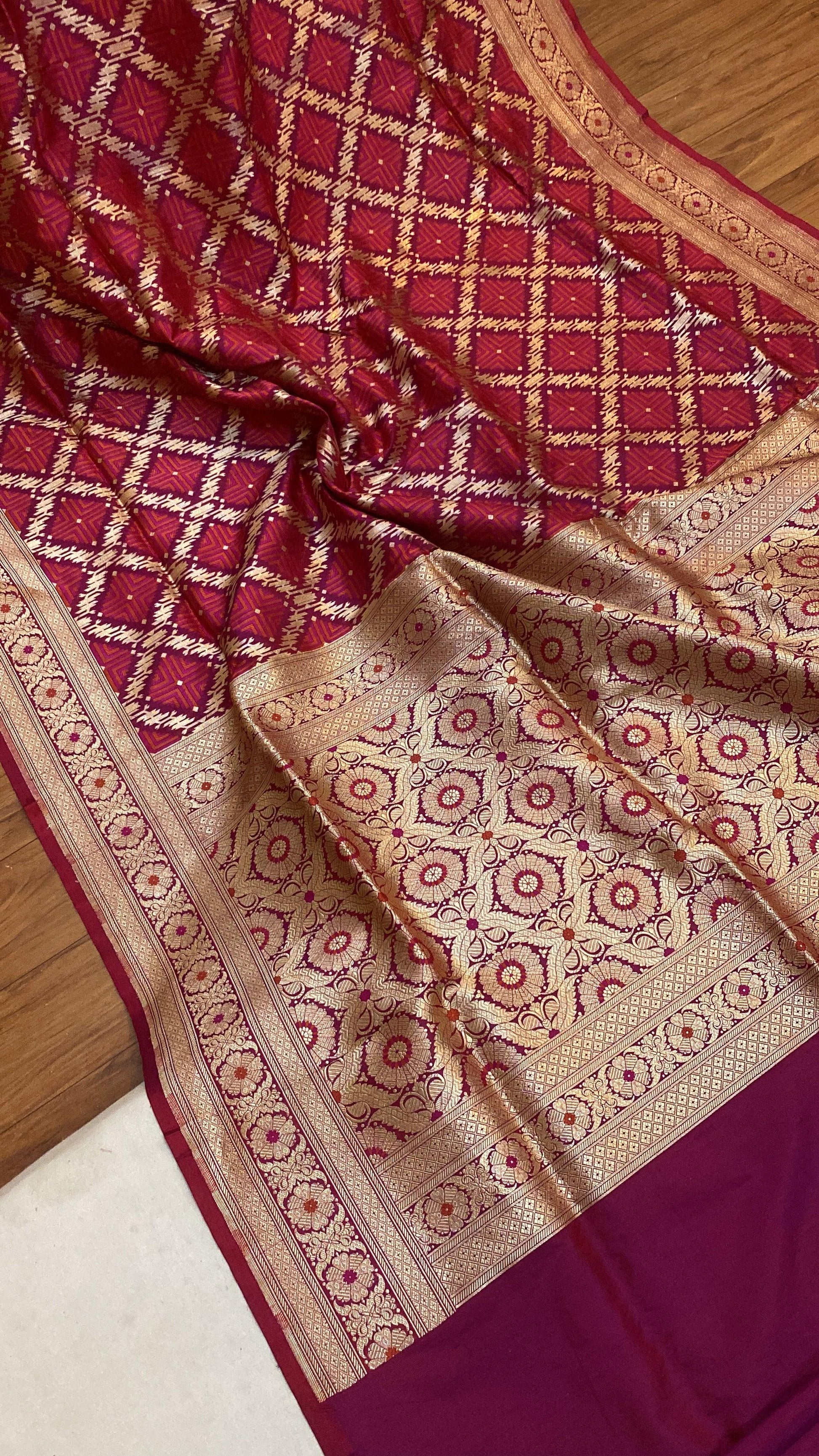 Pinkish Red Handwoven Pure Banarasi Silk Sari by Shades Of Benares - banarasi - banarasi saree shop