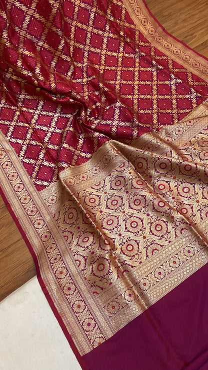 Pinkish Red Handwoven Pure Banarasi Silk Sari by Shades Of Benares - banarasi - banarasi saree shop