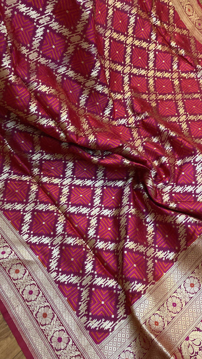 Pinkish Red Handwoven Pure Banarasi Silk Sari by Shades Of Benares - banarasi - banarasi saree shop