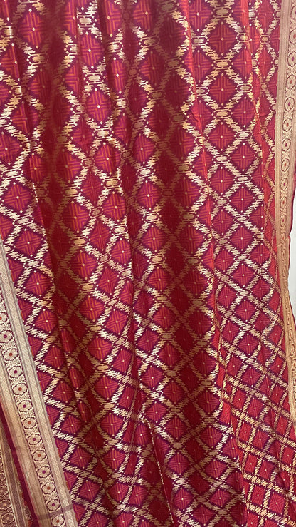 Pinkish Red Handwoven Pure Banarasi Silk Sari by Shades Of Benares - banarasi - banarasi saree shop