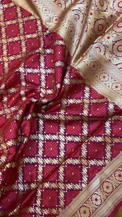 Pinkish Red Handwoven Pure Banarasi Silk Sari by Shades Of Benares - banarasi - banarasi saree shop