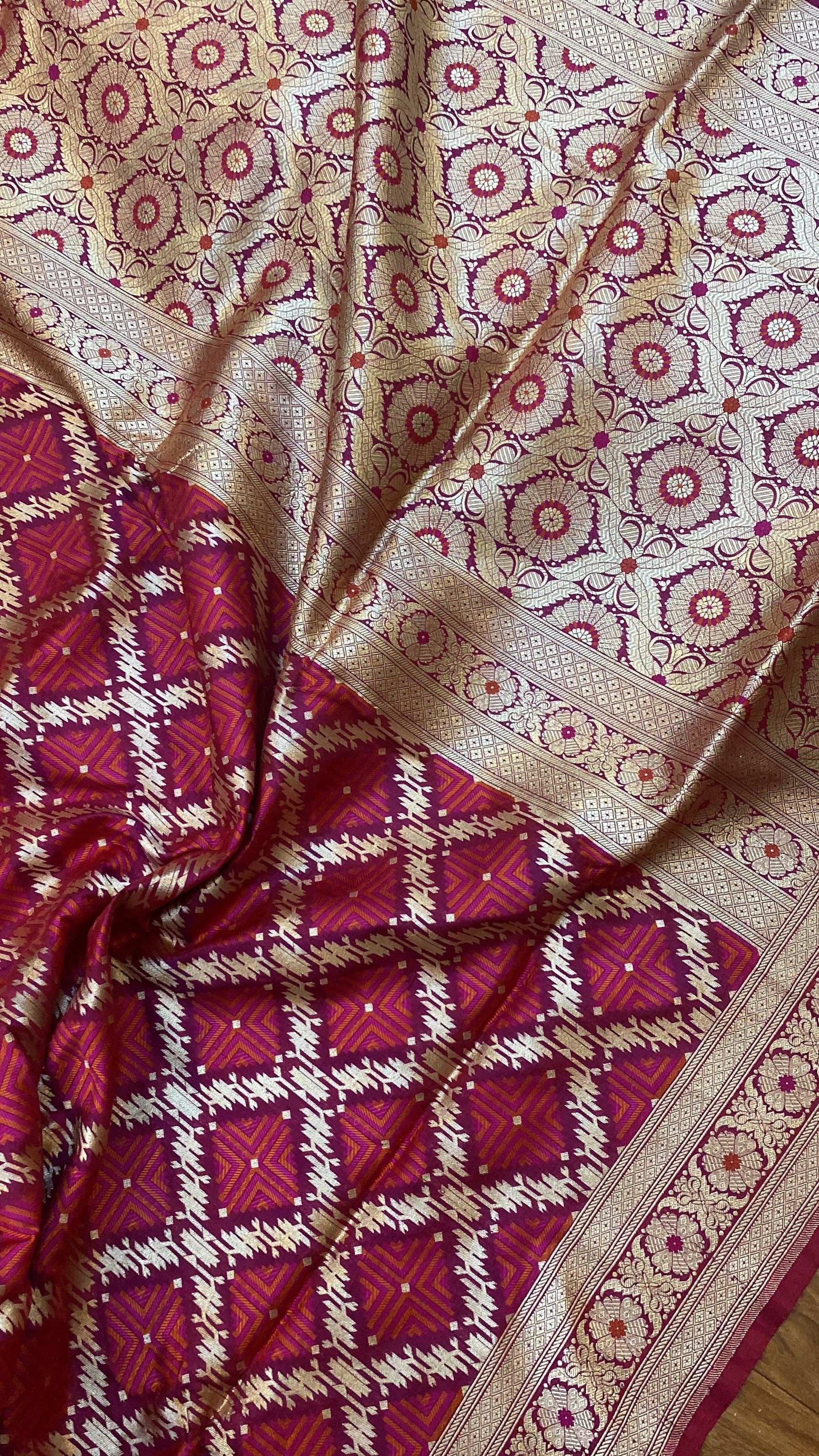 Pinkish Red Handwoven Pure Banarasi Silk Sari by Shades Of Benares - banarasi - banarasi saree shop