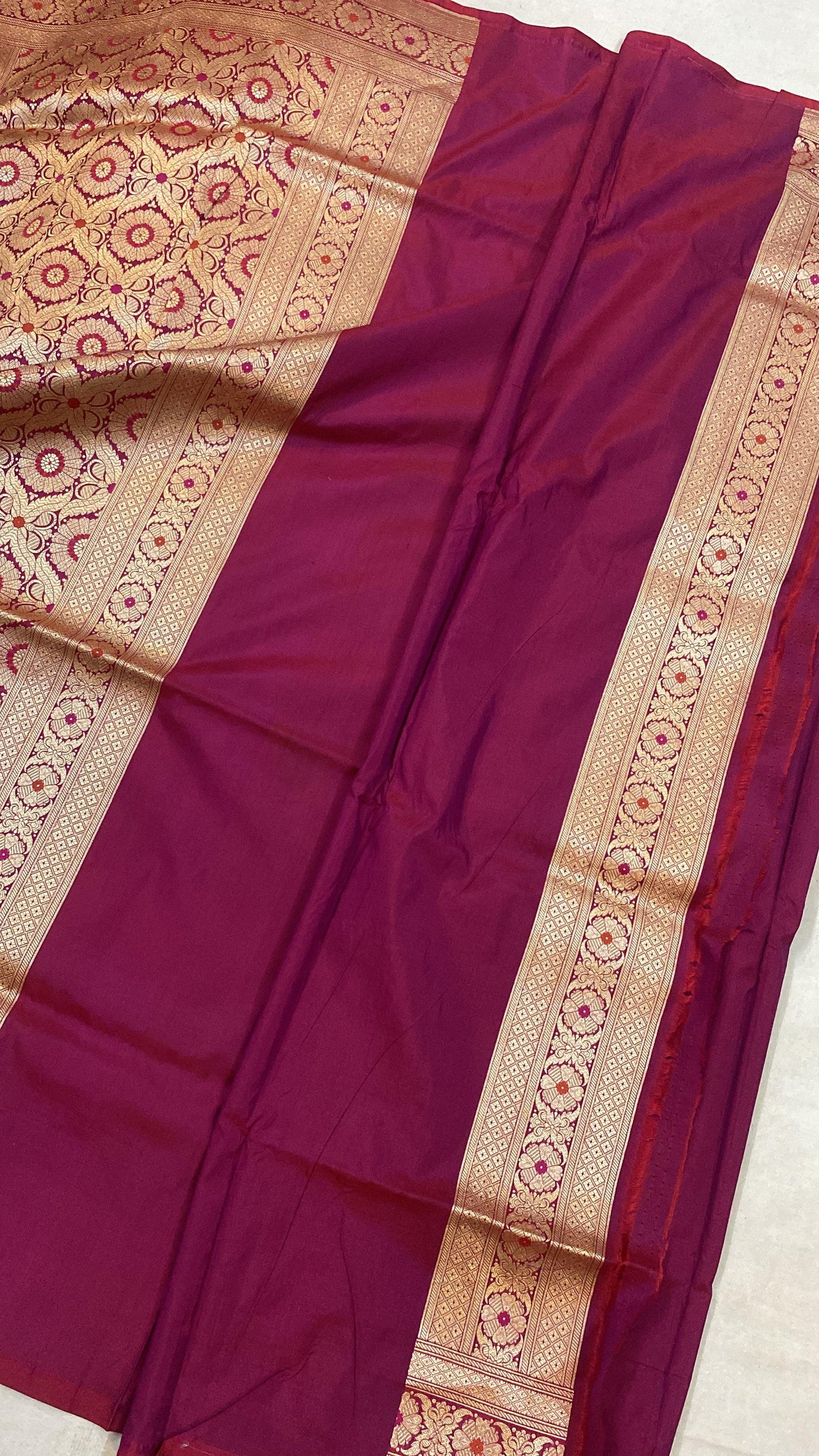 Pinkish Red Handwoven Pure Banarasi Silk Sari by Shades Of Benares - banarasi - banarasi saree shop