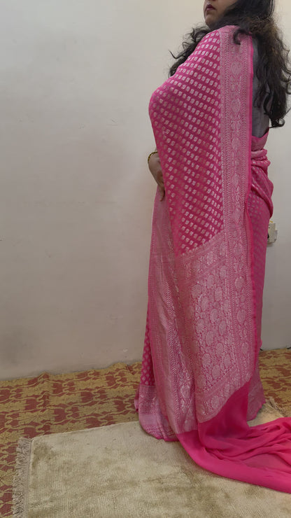 Baby Pink Pure Khaddi Georgette Handloom Banarasi Saree