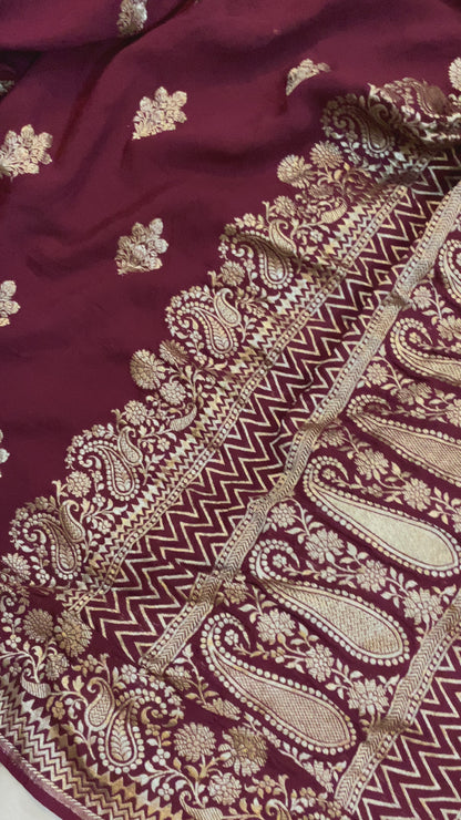 The Wine Handloom Pure Moonga Silk Banarasi Saree