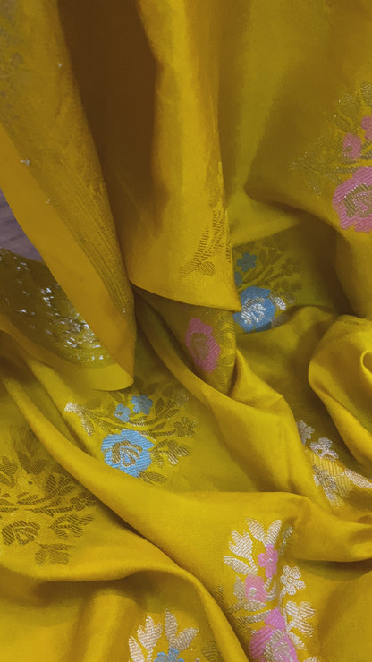 Yellow Pure Soft Silk Designer Banarasi Saree with Tilfi Butis