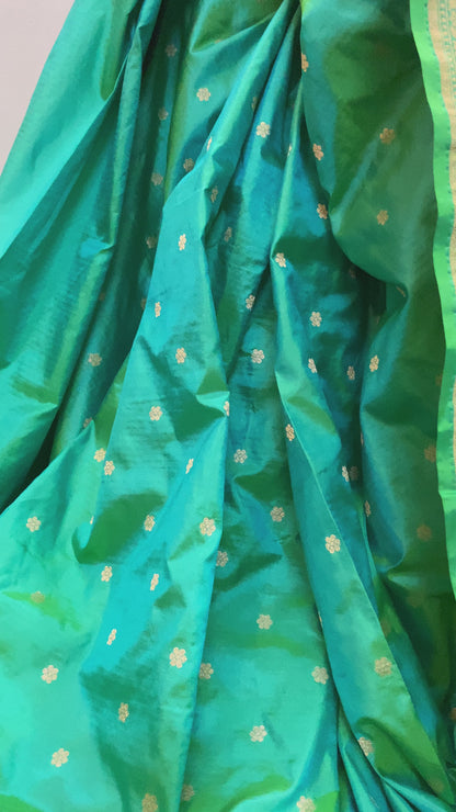 Green Pure Silk Traditional Banarasi Saree with Kadhwa Butis