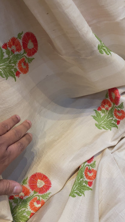 Pure Khaddi Tussar Silk Kadhwa Banarasi Saree with Minakari Motifs