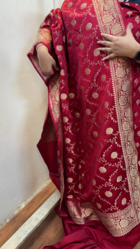 Maroon Pure Silk Banarasi 3-Piece Dress Material