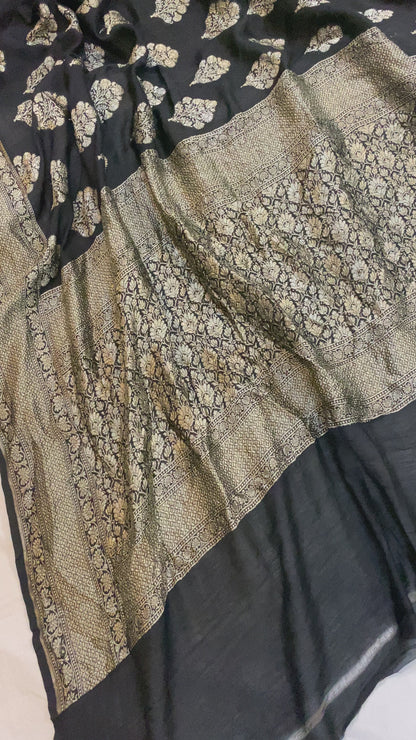 The Black Handloom Pure Moonga Silk Banarasi Saree