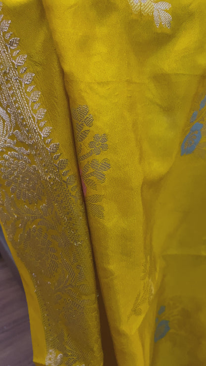 Yellow Pure Soft Silk Designer Banarasi Saree with Tilfi Butis