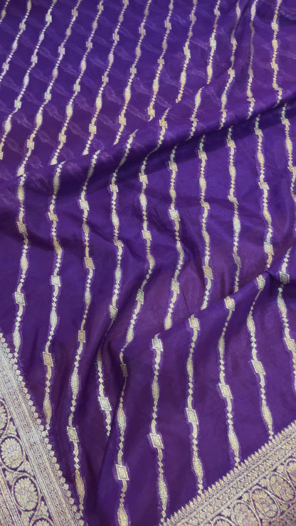 Purple Pure Dupion Silk Banarasi Saree