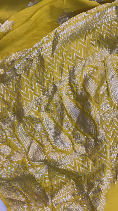 The Yellow Handloom Pure Moonga Silk Banarasi Saree