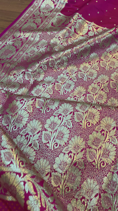 The Rani Pink Pure Satin Silk Banarasi Saree