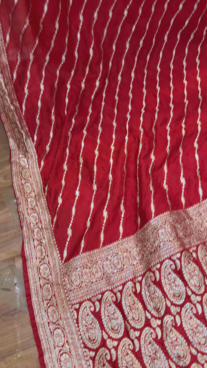 Red Pure Dupion Silk Banarasi Saree