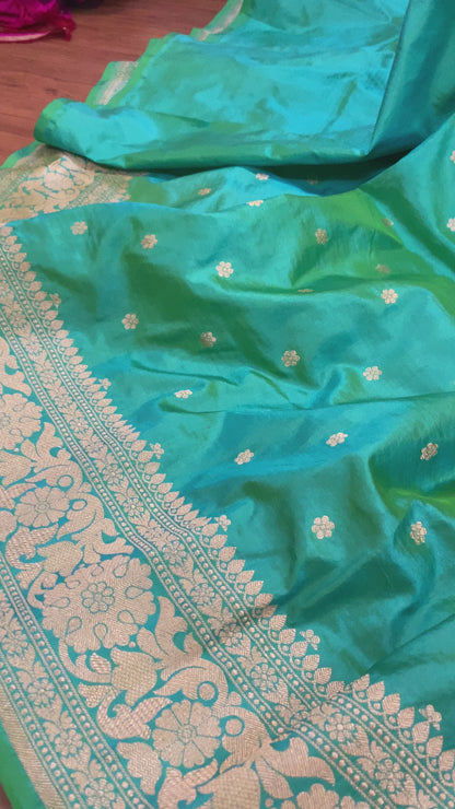 Green Pure Silk Traditional Banarasi Saree with Kadhwa Butis