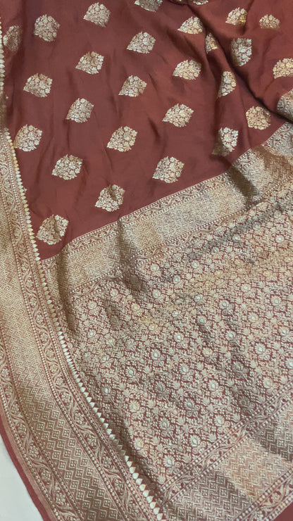 The Light Brown Handloom Pure Moonga Silk Banarasi Saree