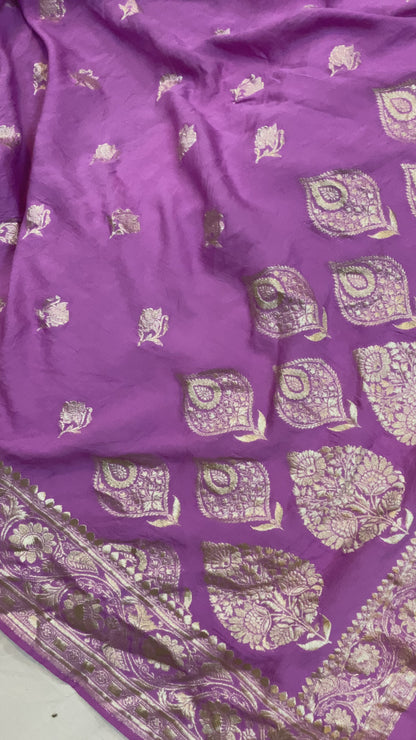 The Purple Handloom Pure Moonga Silk Banarasi Saree