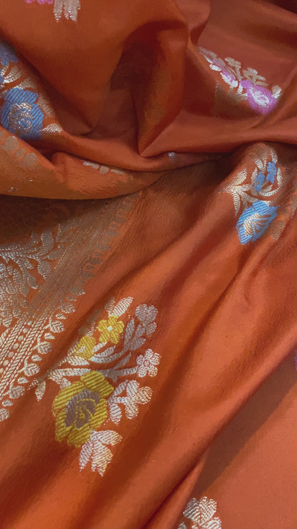 Orange Pure Soft Silk Designer Banarasi Saree with Tilfi Butis