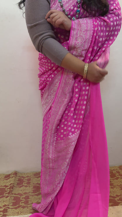 Pink Pure Khaddi Georgette Handloom Banarasi Saree