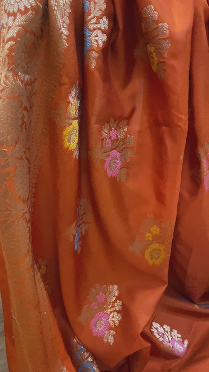 Orange Pure Soft Silk Designer Banarasi Saree with Tilfi Butis