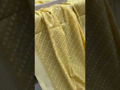 Handwoven Lemon Yellow Pure Banarasi Cotton Sari