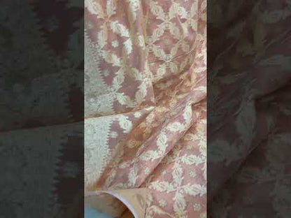 Handwoven Peach Pure Banarasi Cotton Sari