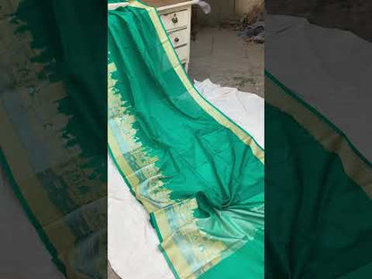 Benares Ghats Sea Green Pure Cotton Silk Banarasi Sari