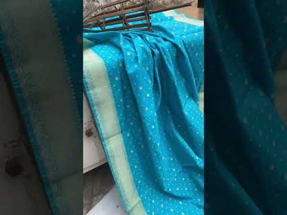 Handwoven Blue Pure Banarasi Cotton Sari