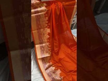 Benares Ghats Orange Pure Cotton Silk Banarasi Sari