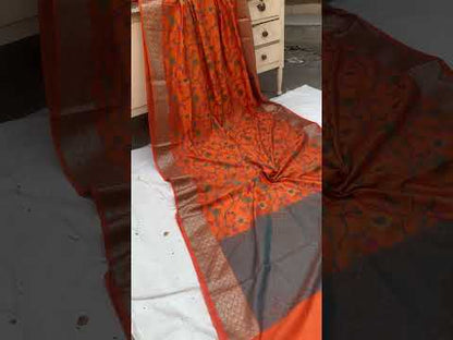 Handwoven Orange Banarasi Silk Sari