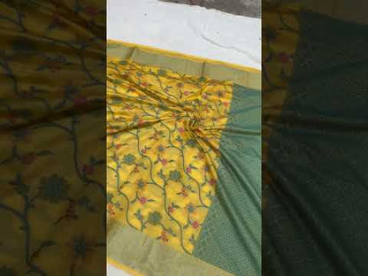 Handwoven Yellow Banarasi Silk Sari