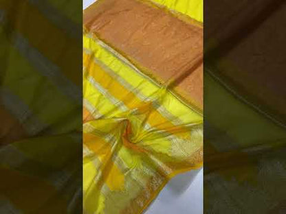 Handwoven Yellow Rangkaat Banarasi Silk Sari