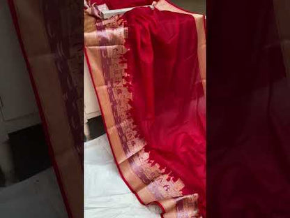 Benares Ghats Red Pure Cotton Silk Banarasi Sari