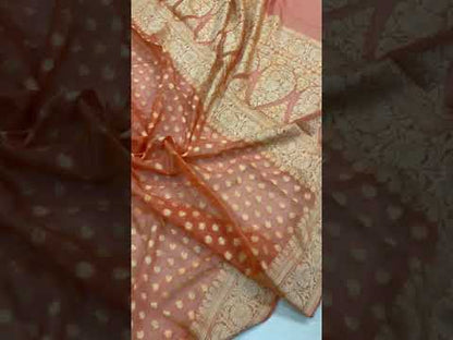 Peach Pure Khaddi Georgette Banarasi Sari