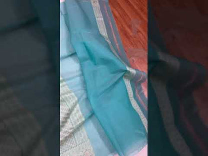 Handwoven Sea Green Pure Banarasi Cotton Sari