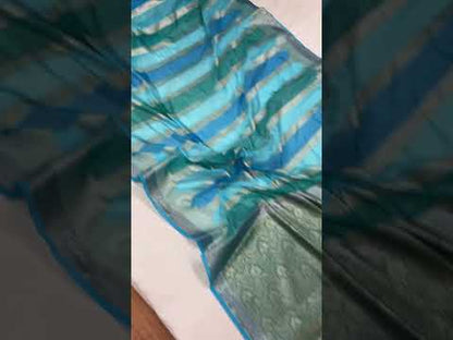 Handwoven Blue Rangkaat Banarasi Silk Sari