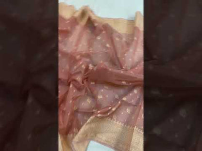 Handwoven Peach Pure Banarasi Cotton Sari