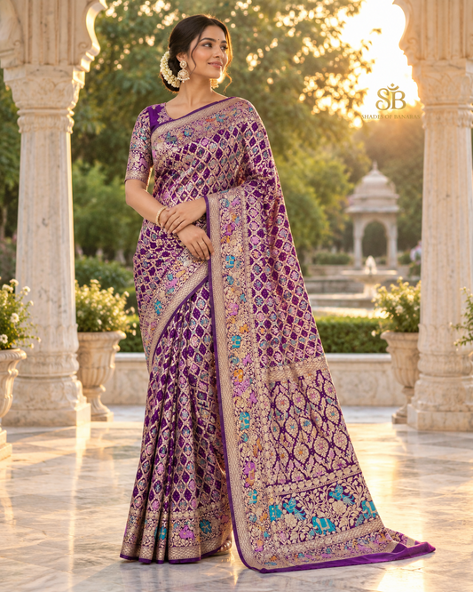 Purple pure khaddi georgette handloom Banarasi saree from Varanasi