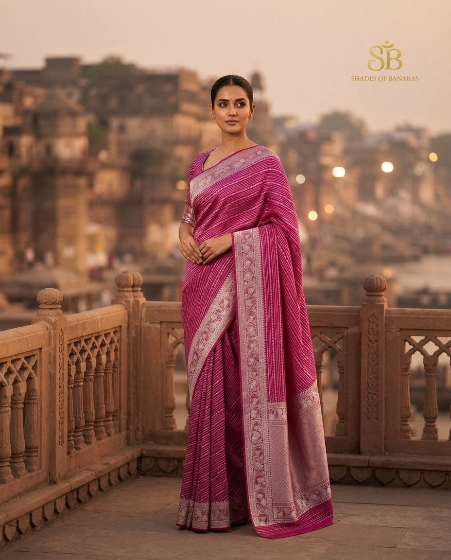 Rani Stripe Handloom Pure Katan Silk Banarasi Saree