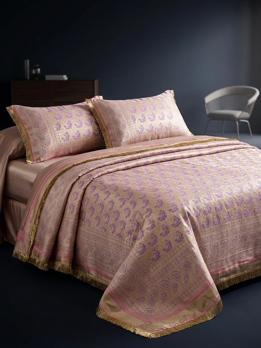 Champagne Paisley Handloom Pure Silk Banarasi Bedcover