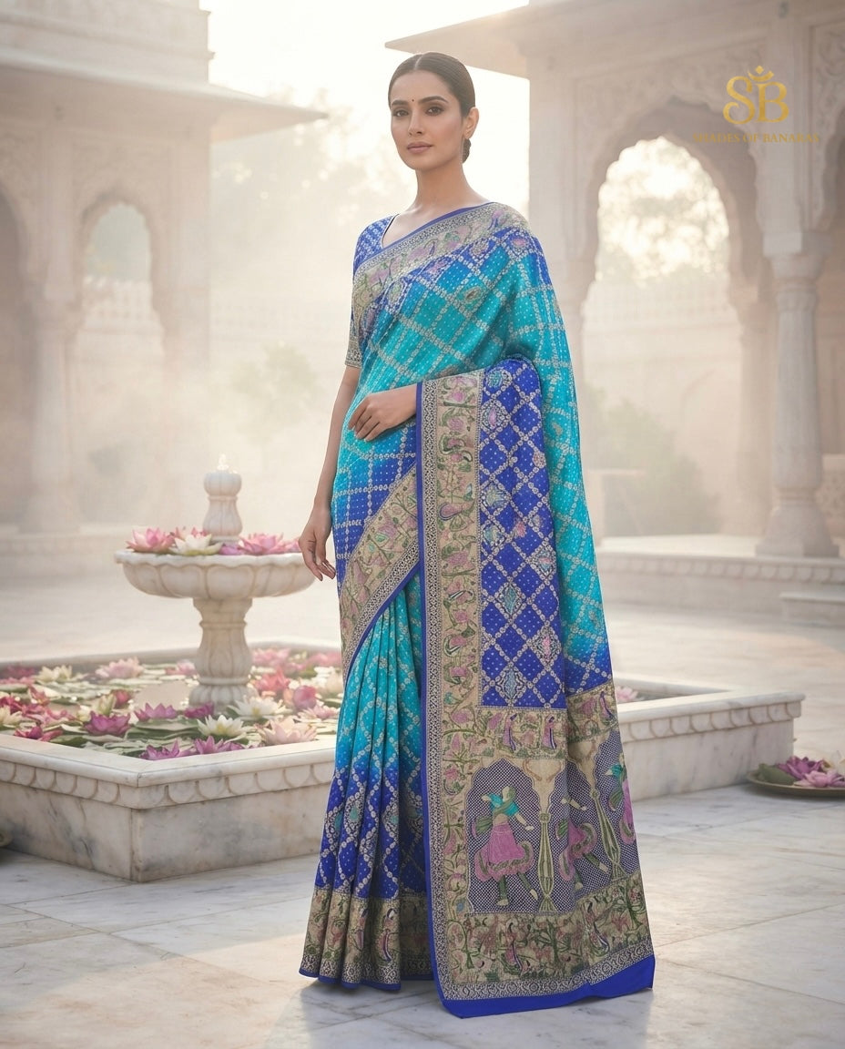 Blue pure khaddi georgette handloom Banarasi saree from Varanasi
