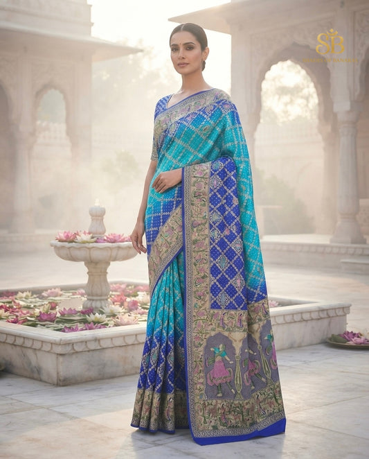 Blue pure khaddi georgette handloom Banarasi saree from Varanasi