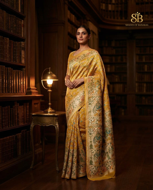 Heritage Gold pure khaddi georgette handloom Banarasi saree from Varanasi