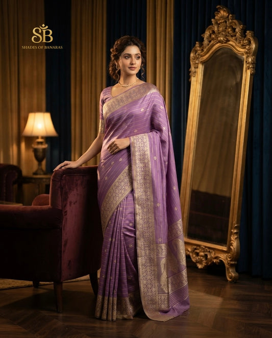 Lavender pure katan silk handloom Banarasi saree from Varanasi