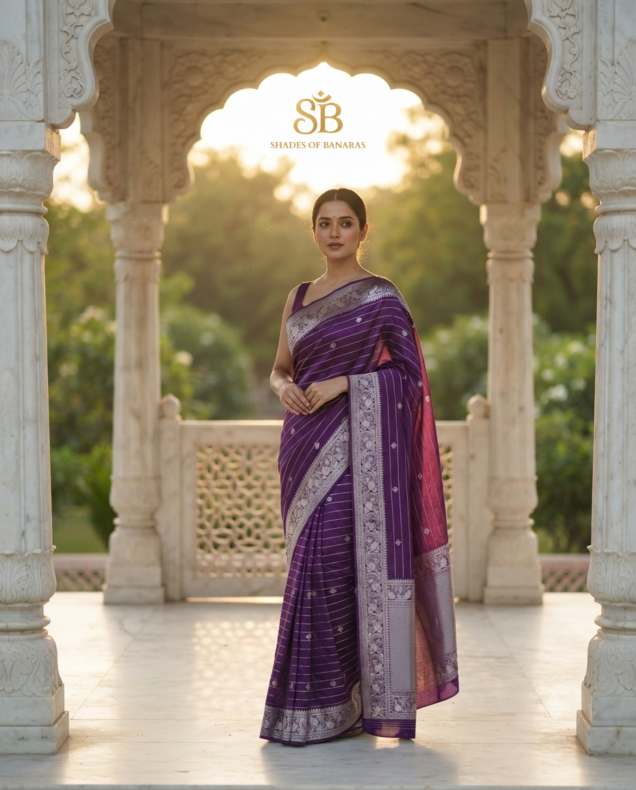 Royal Plum Handloom Pure Katan Silk Banarasi Saree