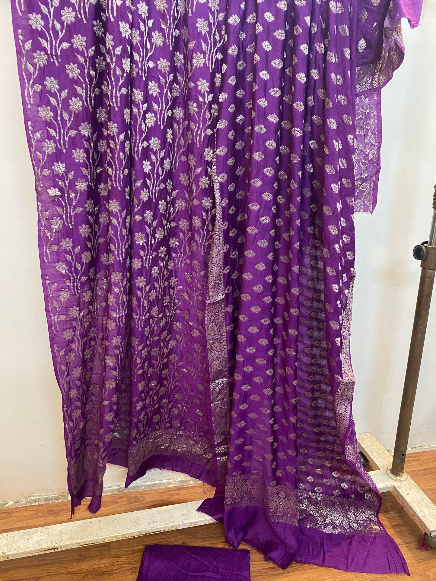 Purple Handwoven Cotton Silk 3 pcs Dress Material by Shades Of Benares - banarasi - banarasi saree shop